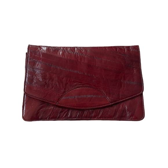 Vintage 1970s Eel Skin Clutch Bag Foldover Deep Red GUC - Picture 12 of 15